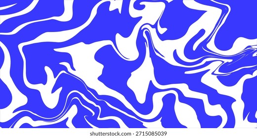 Blue wavy lines abstract background. Modern Trendy psychedelic retro style backdrop. Waves, swirl and twirl pattern. Twisted distorted vector texture. Modern Y2k aesthetic design