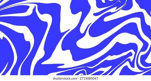Fondo abstracto de líneas onduladas azules. Moderno telón de fondo de estilo retro psicodélico. Ondas, remolino y patrón de giro. Textura de Vector distorsionada retorcida. Diseño estético Y2k moderno