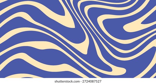 Fondo abstracto de líneas onduladas azules. Fondo de estilo retro psicodélico de moda. Ondas, remolino y patrón de giro. Textura de Vector distorsionada retorcida. Diseño estético Y2k