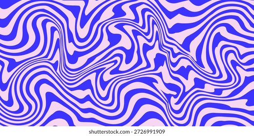 Fundo abstrato das linhas onduladas azuis em estilo psicodélico retrô da moda. Padrão de textura de vetor torcido, girado e distorcido