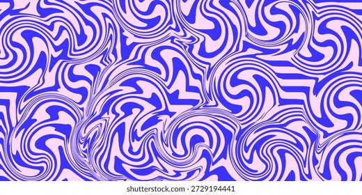 Fondo Abstractas de líneas onduladas azules en estilo psicodélico retro de moda. Patrón de textura de Vector torcido, remolinado y distorsionado