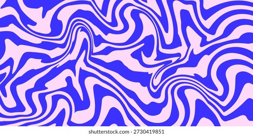 Blaue wellenförmige Linien abstrakter Hintergrund im trendigen Retro Psychedelic Style. Verdrehte, verwirbelte und verzerrte Vektorstrukturmuster