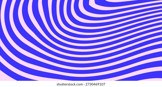 Blue Wavy Lines Abstract Background in Trendy Retro Psychedelic Style. Twisted, Swirled, and Distorted Vector Texture Pattern