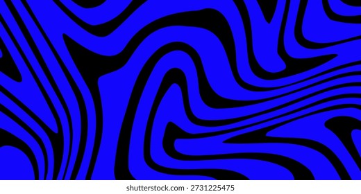 Fondo abstracto de líneas onduladas azules. Fondo de estilo retro psicodélico de moda. Ondas, remolino y patrón de giro. Textura de Vector distorsionada retorcida. Diseño estético Y2k