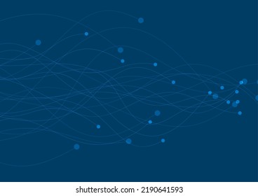 Blue wavy lines circuit board connection background. Abstract technology vector design