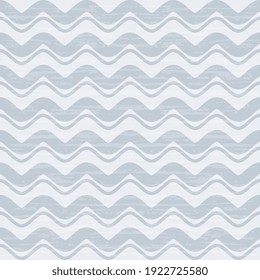 Blue wavy lines of different widths on a light blue background with an old vintage texture. Beautiful seamless illustration for textile, surface, fabric, wallpaper.