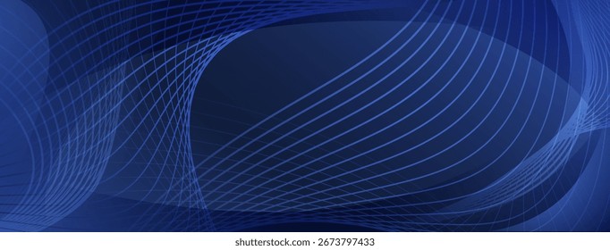 Blue wavy lines and grid pattern create a futuristic, abstract background with depth and movement.