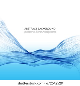 Blue wavy lines on white with blue background.Abstract vector background.