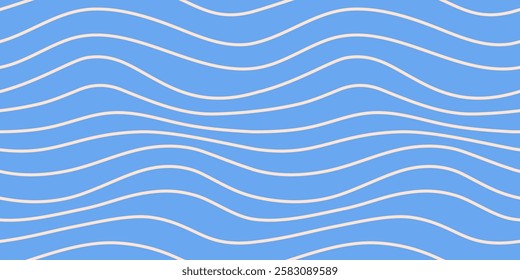 Blue wavy lines pattern. Poster with river like waves. Curvy shapes, impression painting, flow concept. Abstract smooth geometric texture. Optical illusion background, aesthetic vector illustration