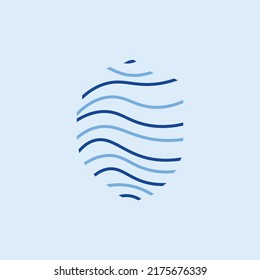 Blue Wavy Lines Shape Like A Shield Vector Logo. Suitable For Company, Security, Data, Internet, Apps, And Brand.