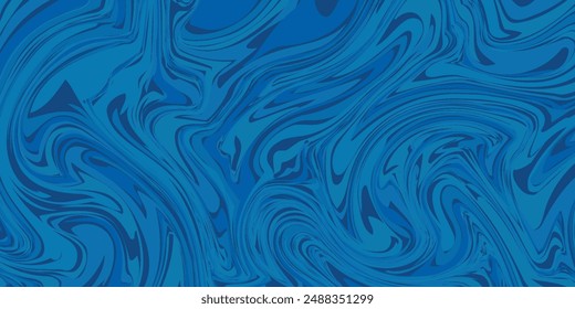 Blue wavy lines and twirls on a backdrop, reminiscent of 70s epoch, encapsulating a psychedelic aura. Flat vector illustrations isolated