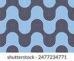Blue wavy mosaic tile, seamless pattern, portuguese mosaic pavement with waves, vector