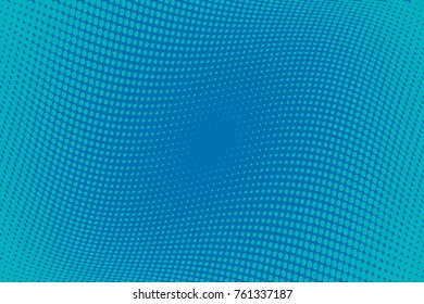 Blue Wavy pattern Halftone background. Comic dotted backdrop with circles, dots, rounds, design element for web banners, posters, cards, wallpaper, sites. Pop art style. Vector illustration