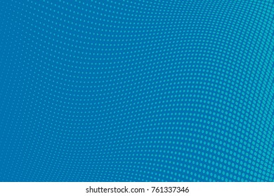 Blue Wavy pattern Halftone background. Comic dotted backdrop with circles, dots, rounds, design element for web banners, posters, cards, wallpaper, sites. Pop art style. Vector illustration