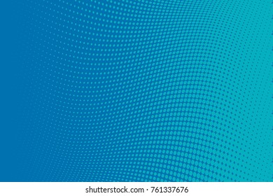 Blue Wavy pattern Halftone background. Comic dotted backdrop with circles, dots, rounds, design element for web banners, posters, cards, wallpaper, sites. Pop art style. Vector illustration 