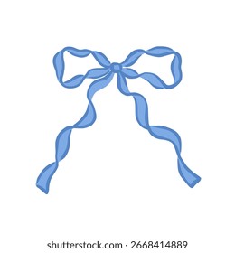 Blaue gewellte Schleife. Zarte handgezeichnete Dekoration einzeln auf weißem Hintergrund. Coquette-Ästhetik. Organische Linien. Clipart-Vektorelement