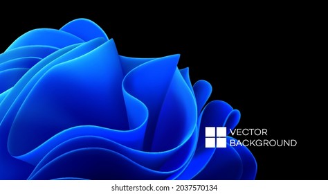 Blue wavy shapes on a black background. 3d trendy modern background. Blue waves abstract shape. Vector illustration EPS10