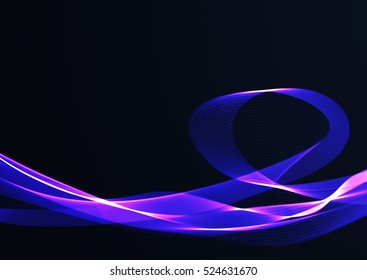 Blue wavy shiny ribbon on a dark background