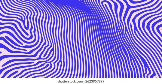 Blue wavy stripes twist and rotate throughout the composition, creating an optical illusion effect. Abstract modern vector illustration ideal for stylish decorative use.