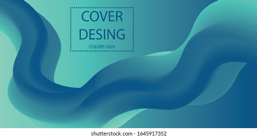 Blue wavy surface. Vector 3d illustration. Abstract background in trend colors of 2020. Colorful trend graphic design. Multi-colored gradient substance. Modern cover template, eps