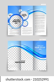 Blue wavy tri-fold brochure template with circles