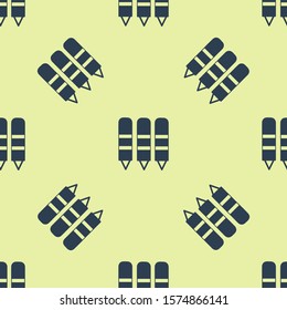 Blue Wax crayons for drawing icon isolated seamless pattern on yellow background.  Vector Illustration