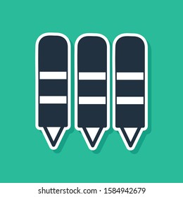 Blue Wax crayons for drawing icon isolated on green background.  Vector Illustration