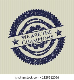 Blue We are the Champions distress rubber stamp with grunge texture