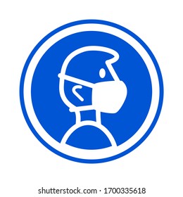 Blue Wear a Face Mask Sign. Vector Image.