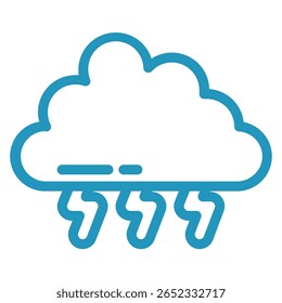 Blue Weather Icon: Cloud with Rain and Lightning Bolts Illustrat