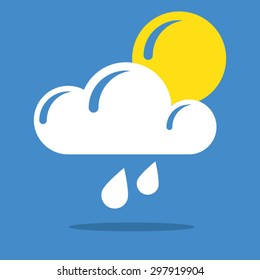 Blue weather icon, sun behind the rainy cloud