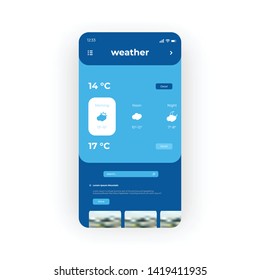 Blue Weather Information UI, UX, GUI screen for mobile apps design. Modern responsive user interface design of mobile applications including Blue Weather information screen