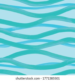 Blue Weay Water Background. Seamless Aqua Blue Ripples Pattern. Vector Illustration For Fabric, Wallpaper, Scrapbooking Projects Or Bacgrounds. Surface Pattern Design.