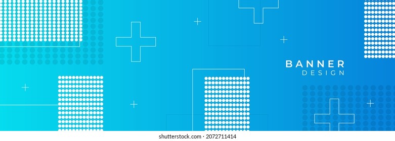 Blue web banner with geometric background. Horizontal promotion banners with blue tech gradient colors and abstract geometric backdrop. Header design. Vibrant coupon template.