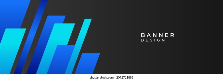 Banner azul con fondo geométrico. Banderas de promoción horizontal con colores de degradado de tecnología azul y fondo geométrico abstracto. Diseño de cabecera. Vibrante plantilla de cupón.