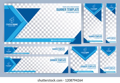 Blue Web banners templates, standard sizes with space for photo, modern design