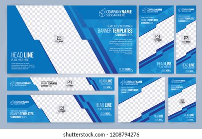 Blue Web banners templates, standard sizes with space for photo, modern design