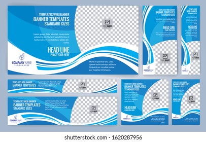 Blue Web banners templates, standard sizes with space for photo, modern design