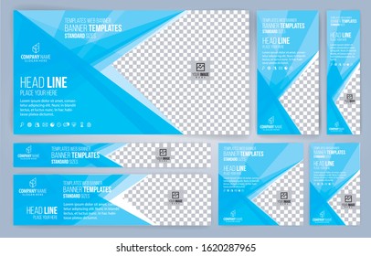 Blue Web banners templates, standard sizes with space for photo, modern design