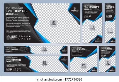 Blue Web banners templates, standard sizes with space for photo, modern design