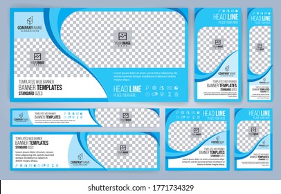 Blue Web banners templates, standard sizes with space for photo, modern design