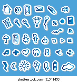 Blue web buttons icons set for online purpose - easy to edit vector