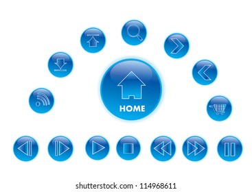 blue web buttons and music for website or app. Vector eps10.