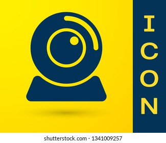 Blue Web camera icon isolated on yellow background. Chat camera. Webcam icon. Vector Illustration