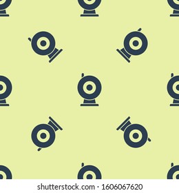 Blue Web camera icon isolated seamless pattern on yellow background. Chat camera. Webcam icon.  Vector Illustration