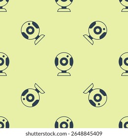 Ícone de câmera web azul isolado padrão perfeito em fundo amarelo. Câmera de chat. Ícone da webcam.  Vetor