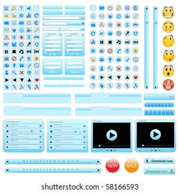 Blue web design elements set. Vector illustration