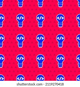 Diseño Web azul e icono de desarrollo frontal aislado sin fisuras en el fondo rojo.  Vector