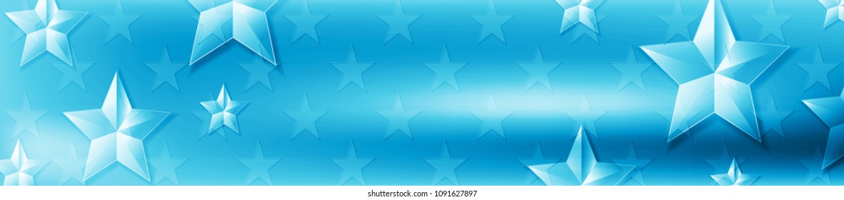 Blue web header banner design with glossy stars. Vector background