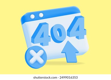 página de Web azul No se encontró el gráfico de la página de "error 404". con cruz y cursor Ideal para Sitios web que necesitan un diseño de página de error personalizado, Ilustración vectorial 3D